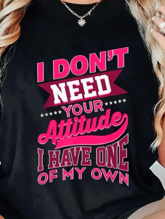 Tops - Graphic Black Tee with Pink Attitude Slogan